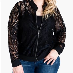 Standards & practices black lace see through zipper jacket NWT size 1X
